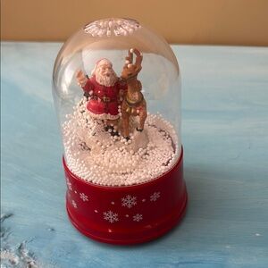 Santa and Reindeer  Waterless Snow Globe - Red Base